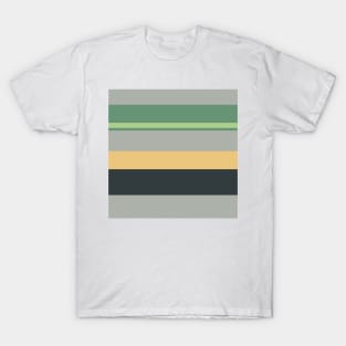 A world-class harmonization of Greyish, Onyx, Slate Green, Pale Olive Green and Sand stripes. T-Shirt